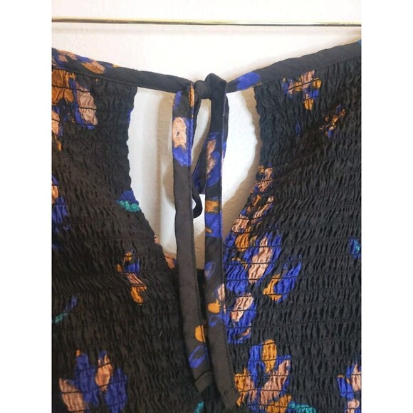 Ava & Viv Black Floral Peplum Blouse Women's 2X Prairie Neck Tie Shirred Back - Picture 6 of 8